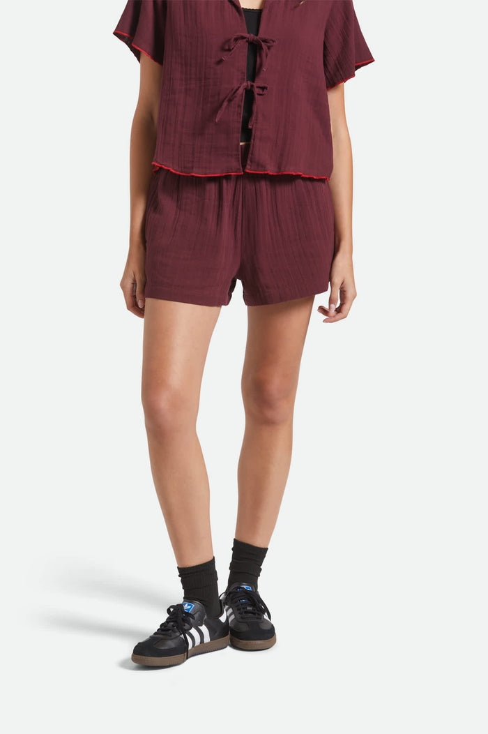 Women's Wandering Short in the color Port - Women's Front View