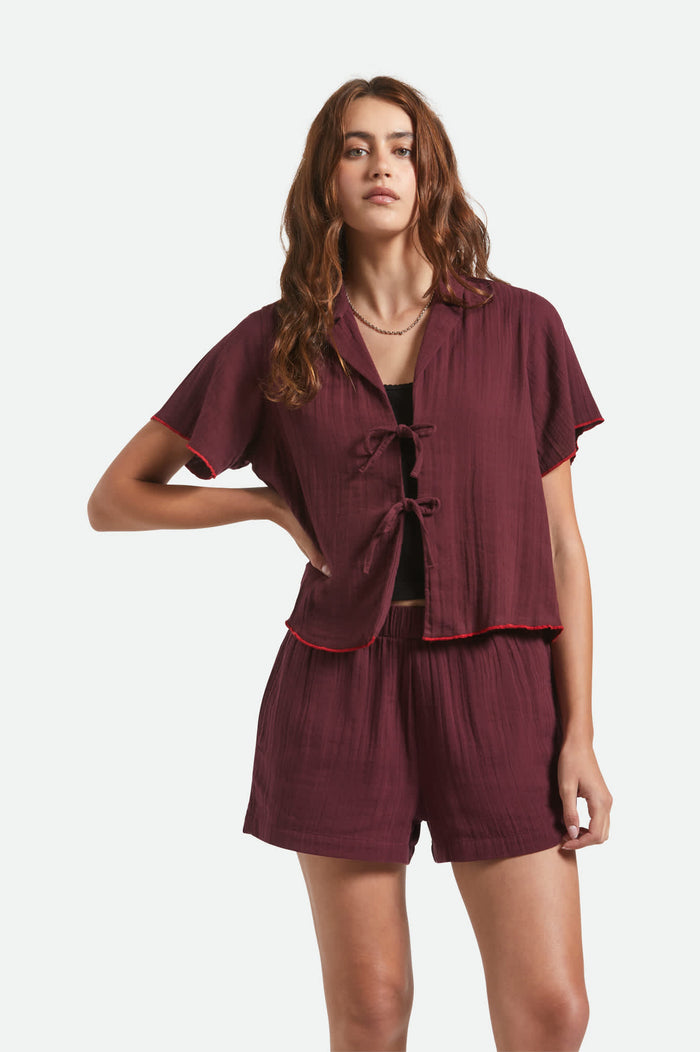 Women's Wandering Tie Top in the color Port - Women's Front View