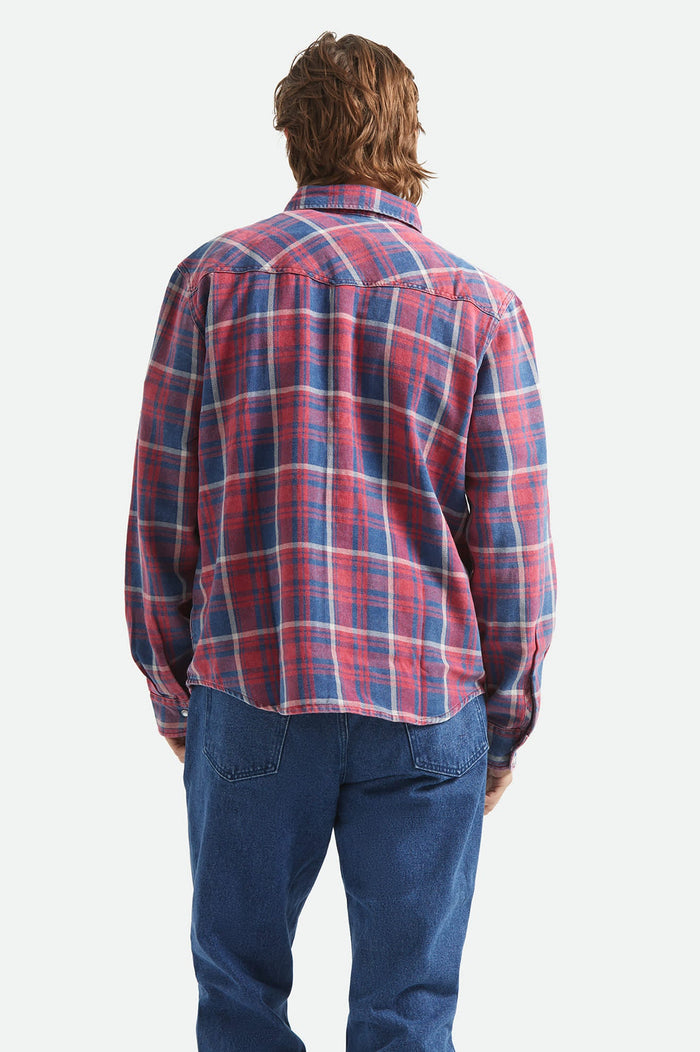 Men's Waylon Lightweight Overshirt in the color Denim Plaid - Men's Back View
