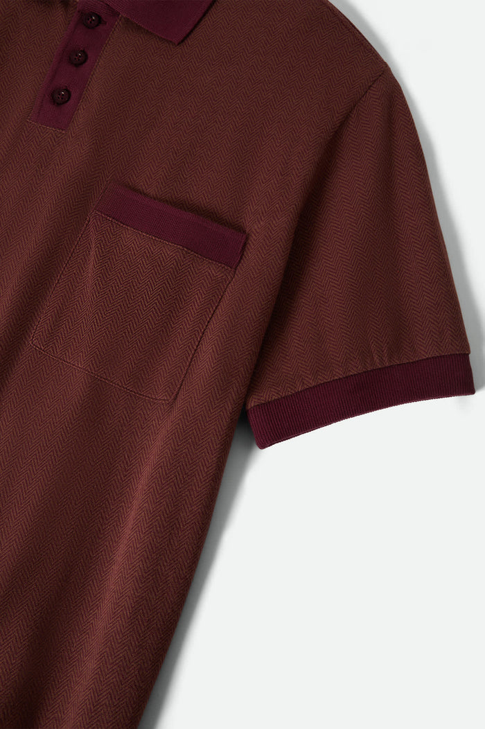 Men's Weekend Herringbone S/S Polo in the color Port/Pinecone Brown - Additional Laydown image