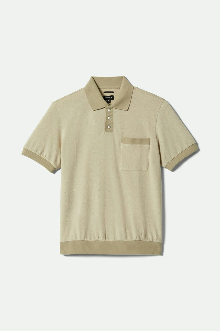 Men's Weekend Herringbone S/S Polo in the color Whitecap/Elm - Front Product View