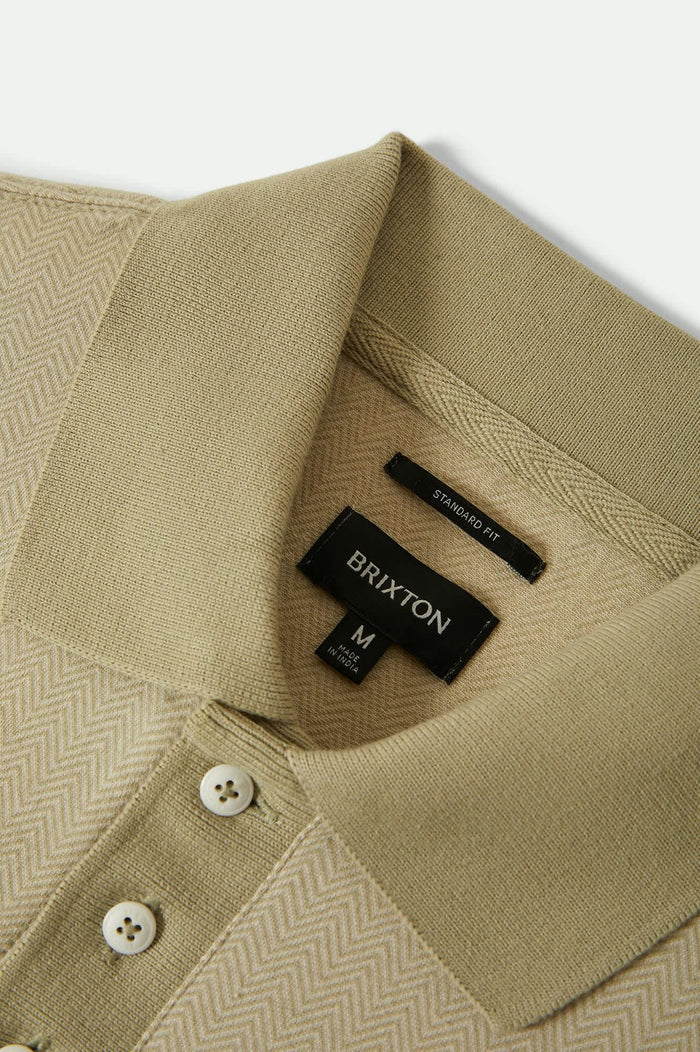 Men's Weekend Herringbone S/S Polo in the color Whitecap/Elm - Additional Laydown image