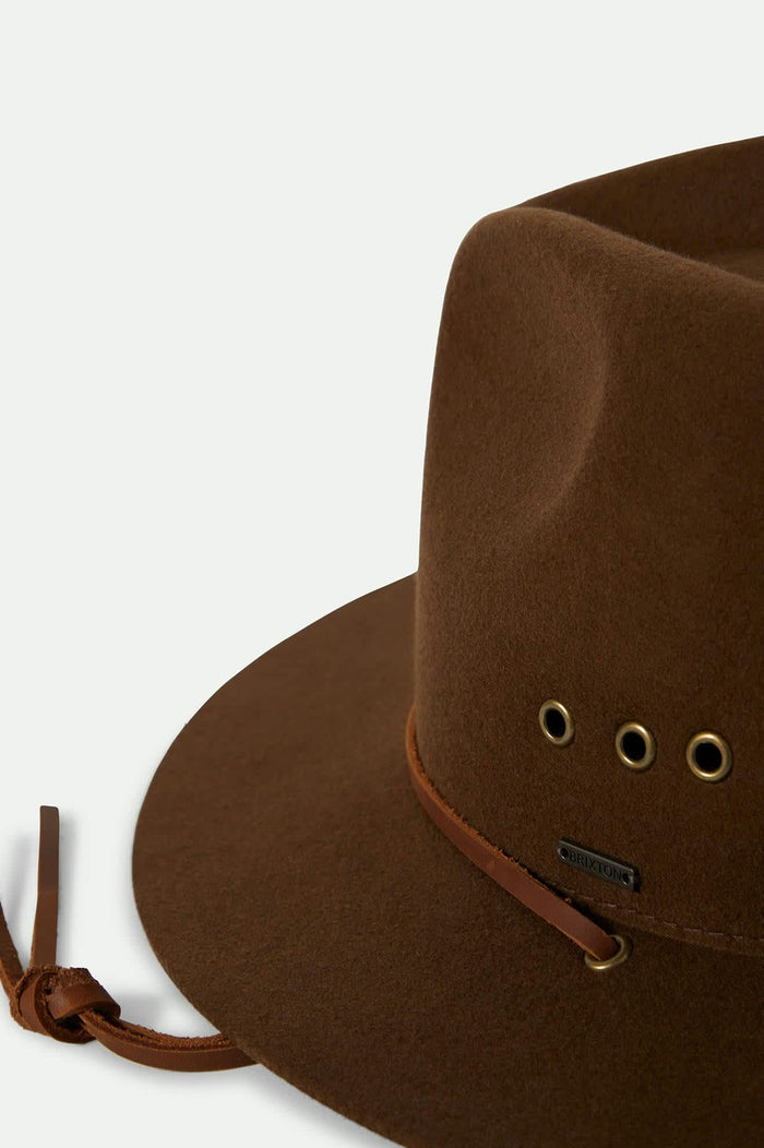 Unisex Wesley WTHR GUARD™ Packable Fedora in the color Coffee - Additional Laydown image