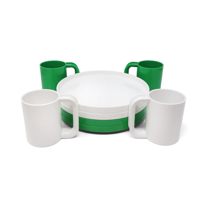 White & Green Dinnerware by Vignelli for Heller - Set of 8