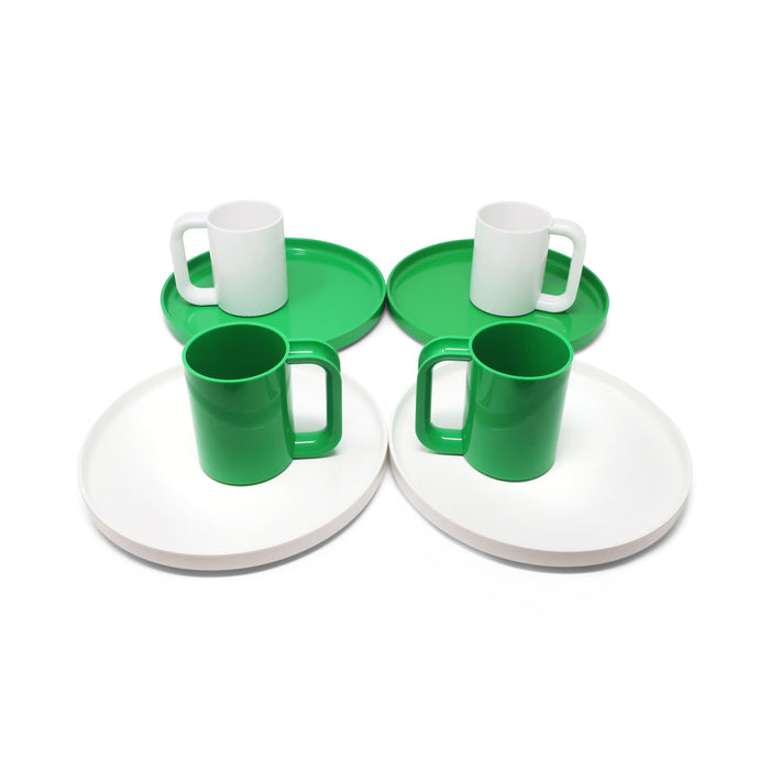 White & Green Dinnerware by Vignelli for Heller - Set of 8