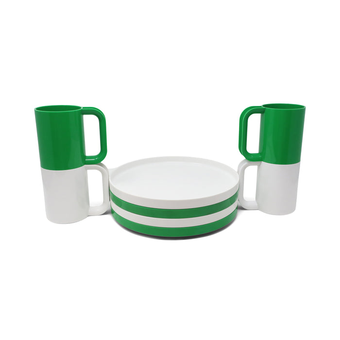 White & Green Dinnerware by Vignelli for Heller - Set of 8