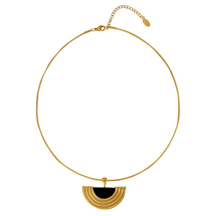 White Leaf Circle Chain Necklace With Semi Circle Pendant In Gold (NLN556G)