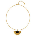 White Leaf Circle Chain Necklace With Semi Circle Pendant In Gold (NLN556G)