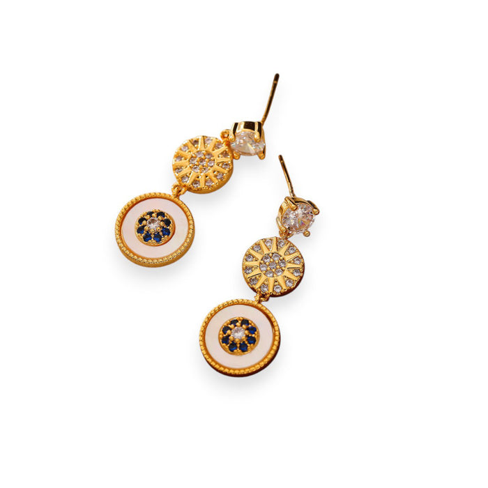 White Leaf Crystal, Starburst, Flower Trio Drop Earring In Gold (LEN15G)