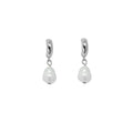 White Leaf Half Hoop Earring With Freshwater Pearl Drop In Silver (EA001S)