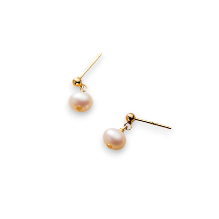 White Leaf Minimalist Freshwater Pearl Drop Earring In Gold Plated Sterling Silver (EAN574G)
