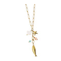 White Leaf Multi Charm Fish Drop Necklace In Gold (NLN512G)