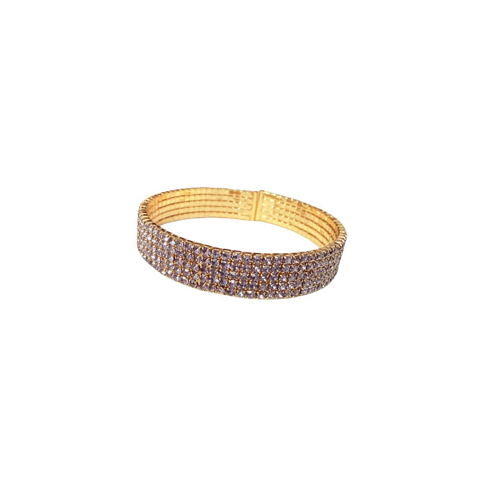 White Leaf Multi Row Cubic Zirconia Bracelet In Purple & Gold (LBN67P)