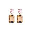 White Leaf Oval Twin Gem Post Earring Amber & Pink (LTE09AP)