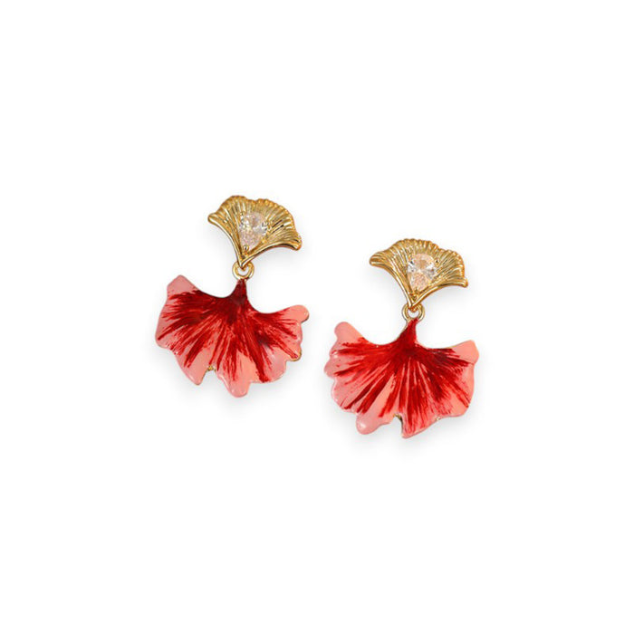 White Leaf Petal Pendant Earring In Pink & Gold (LEN74P)