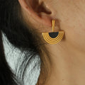 White Leaf Ridged Semi Circle Drop Earring In Gold (EAN556G)