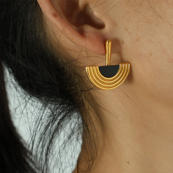 White Leaf Ridged Semi Circle Drop Earring In Gold (EAN556G)