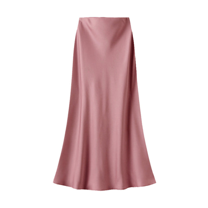 White Leaf Satin Slip Skirt In Rose Pink (LGN22RPM)