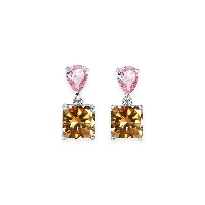 White Leaf Teardrop And Square Gem Drop Earring In Orange And Pink (LEN700O)