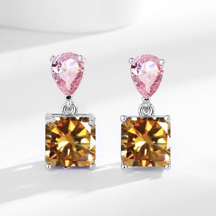 White Leaf Teardrop And Square Gem Drop Earring In Orange And Pink (LEN700O)
