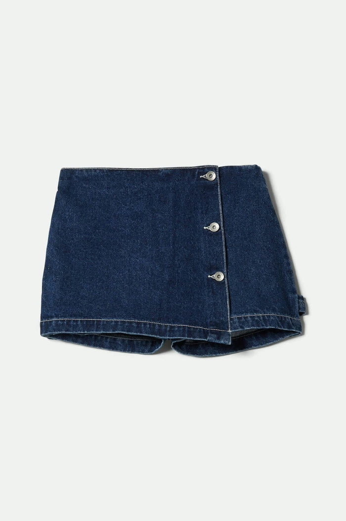 Women's Wrap Skort in the color Rinse Denim - Front Product View